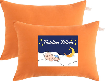 NTBAY Toddler Pillows, Down Alternative 13"x18" Pillows, Machine Washable - Soft and Breathable Travel Small Pillows for Sleeping, Ideal for Daycare, Crib, Cot, Orange