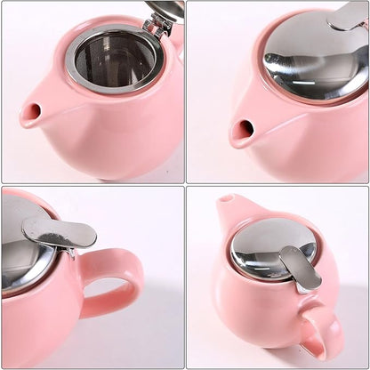Small Ceramic Teapot With Stainless Steel Infuser, Heat Resistant, Perfect Tea Maker, Pink Teapot 350ml/12.0oz