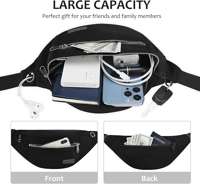 MAXTOP Large Crossbody Fanny Pack with 4-Zipper Pockets,Gifts for Enjoy Sports Festival Workout Traveling Running Casual Hands-Free Wallets Waist Pack Phone Bag Carrying All Phones