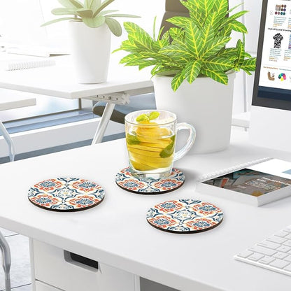 Seamless Asian Traditional Patterns Round Drink Coaster Set of 4 Heat Resistant