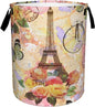 Eiffel Tower Collapsible Laundry Basket,Vintage Rose Butterfly Bedroom Waterproof Laundry Hamper,Bathroom Large Storage Bag,College Dormitory Living Room Nursery Organizer Toy Bin 16" x 20"