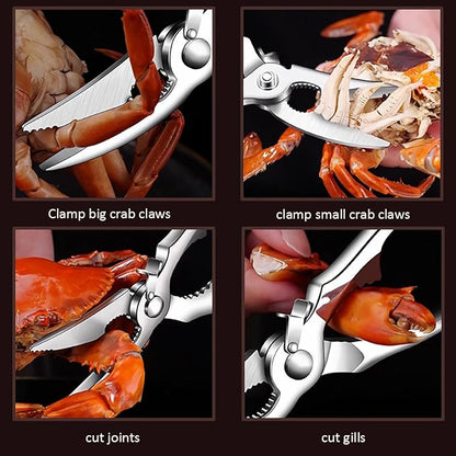 ACCUFINE Crab Crackers and Tools in Case Stainless Steel Set for Party Crab Scissors for Cutting the Shell Lobster Cracker and Tool Set Seafood Scissor Shrimp (silver)