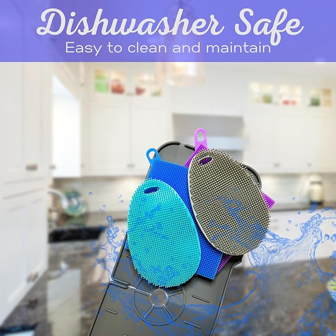 Faucet Mat for Sink - Silicone Scrubber Dish Set, Splash Guard, Food Grade BPA Free Kitchen Scrubber