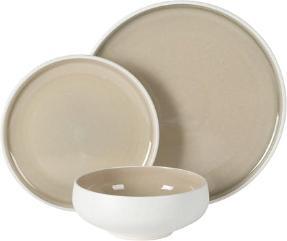 Gibson Elite Pacifco Beach Plates and Bowls Sets, 12-Piece Stoneware Dinnerware