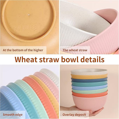 Reusable Bowls Set Unbreakable Cereal Bowls,24 OZ Wheat Straw Fiber Lightweight Bowl Sets 8, Microwave and Dishwasher Safe,Use for Ramen, Soup, Salad -Multi Color
