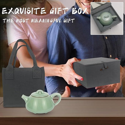 Handmade Celadon Teapot 120ml, Traditional Gongfu Tea Pot with Gift Box, Ceramic Stovetop Safe Teapot for Oolong & Pu-erh Tea