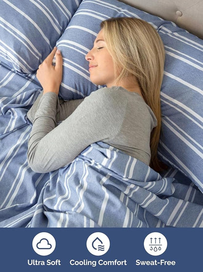 Extra Deep Pocket Twin XL Sheets - 3 Piece Breathable & Cooling Bed Sheets - Hotel Luxury Bed Sheet Set - Soft, Wrinkle Free & Comfy - Easily Fits Extra Deep Mattresses - Blue Striped Sheets Set