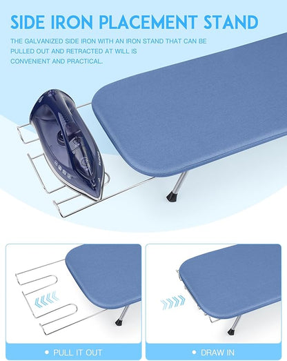 BiJun Small Ironing Board, Foldable Table Top Ompact Portable Mini Ironing Board w/Iron Rest, Set for Dorm Rooms, RVs, Travel Apartments Blue