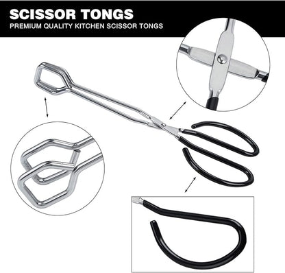 MSY BIGSUNNY Stainless Steel Scissor Tongs Heavy Duty Cooking Tongs with Soft Handles (2, black 10" + 10")