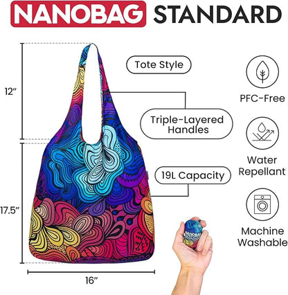 Nanobag Ultra-Lightweight Foldable Tote for Women & Men, Reusable Grocery & Travel Bag, Packable Collapsible Compact Market Essential (Standard Gray)
