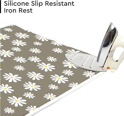 Encasa XO Ironing Mat/Pad (Large 48"x28") with 3mm Padding & Silicone Iron Rest for Steam Pressing on Tabletop or Bed - Heat Resistant, Portable, Quilting & Travel Blanket - Daisy Grey