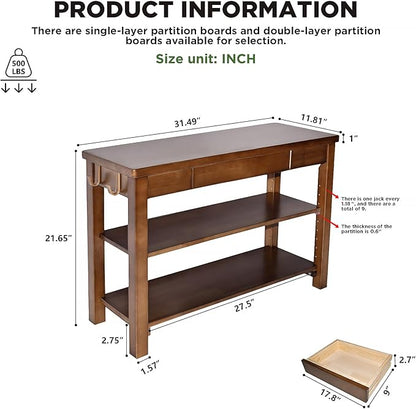 Shoe Storage Bench Wood Entryway: Shoe Rack Bench with Drawer 3-Tiers Height Adjustable,Rustic Wooden Organizer for Front Door Entrance Hallway Living Room,Mudrooms (Walnut 2-Tiers, 31.5")