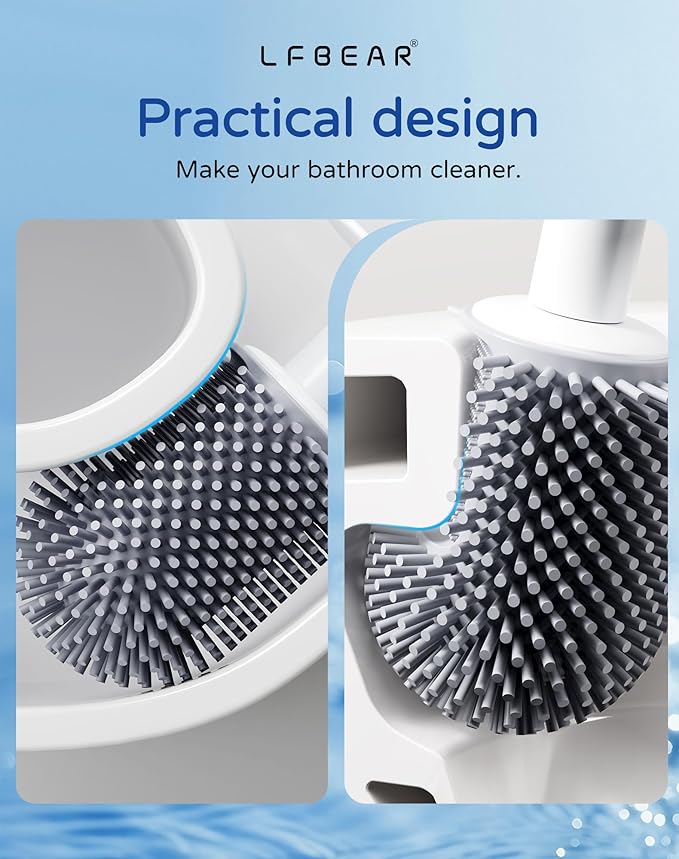 Toilet Brush and Holder Set for Bathroom, Deep Cleaning & No-Scratch Toilet Bowl Scrubber, Hygienic & Flexible Rubber Brush Head-for Modern Bathroom & RV