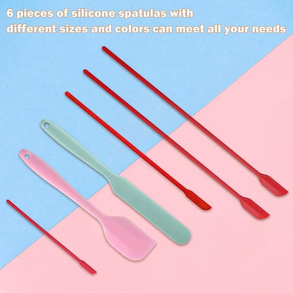 Mini Silicone Spatula Set 6 PCS Food Grade Small Jar Spatula with Long Handle Makeup Spatula Tool Heat Resistant Kitchen Utensils for Baking Cooking Mixing Tiny Scraper