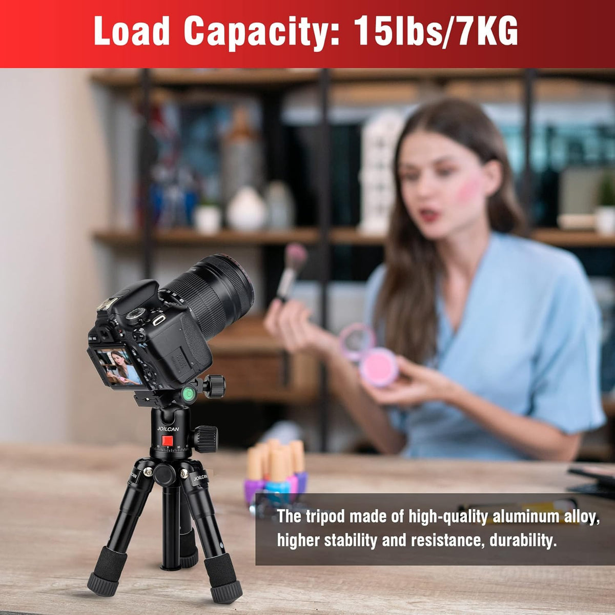 JOILCAN Mini Tripod for Camera, 21" Aluminum Desktop Tripod with 360° Ball Head, Portable Travel Tripods for DSLR Phone Projector, Load up to 15lb
