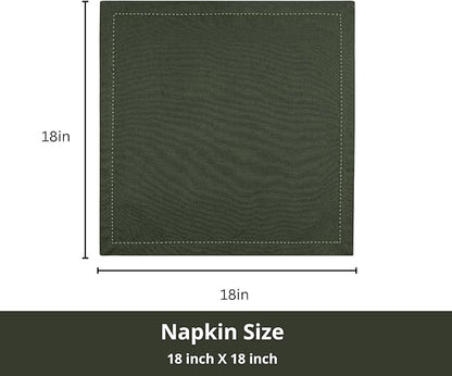 PurpleEssences Set of 12 Hemstitch Cloth Dinner Napkins 100% Cotton - Soft Durable Washable - Ideal for Wedding Christmas Holiday Winter - Perfect Everyday Use Table Linen 18x18 - Olive Green