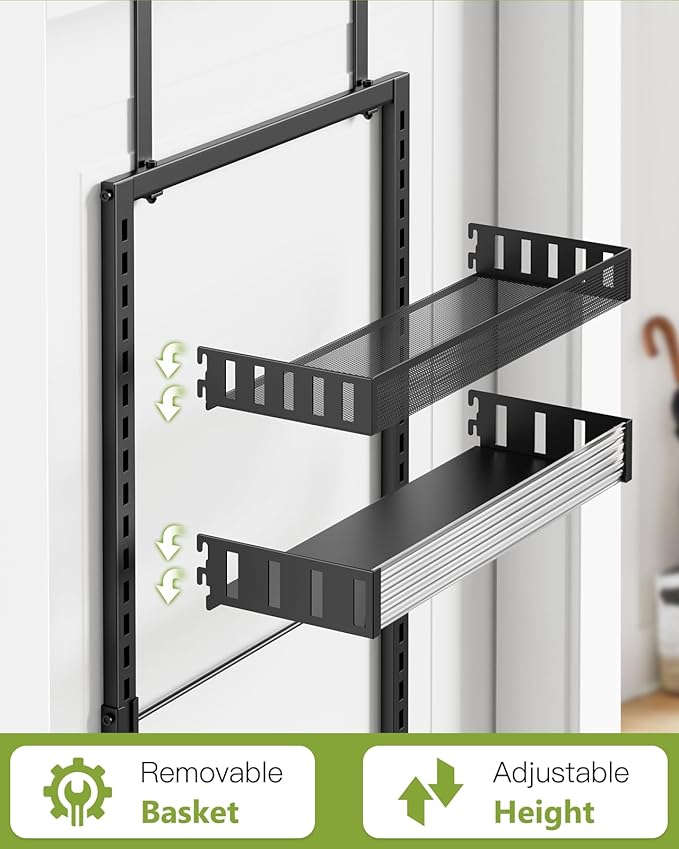 6-Tier Over the Door Pantry Organizer, 2 in 1 Large Door Spice Rack with Adjustable Metal Baskets, Heavy Duty Hanging or Wall Mounted Storage Organizer for Kitchen Pantry and Room Wall