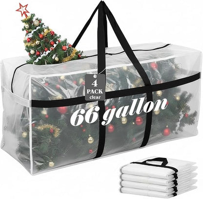 4 Pcs 66 Gallon Large Moving Bags with Zipper and Handles Foldable Storage Duffle Bags Heavy Duty Extra Large Totes for College Dorm Travel Clothes Blankets Bedding Moving (Clear)