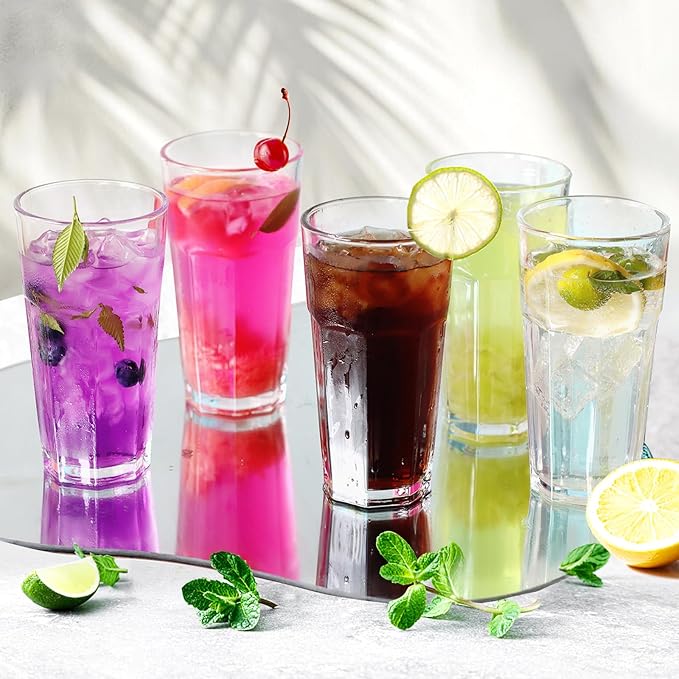 Etolies Highball Drinking Glasses Set of 9, Water Glasses 16 oz,Iced Tea Glasses for Water, Juice, Cocktails,Milkshake,Coke,Soda,Beverages. Heavy Base Tumbler,Kitchen and Bar Glassware,Gifts for Dad