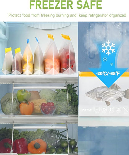 IDEATECH Food Storage Bags, BPA Free PEVA Reusable Gallon Freezer Bags, Reusable Sandwich Containers, Heallthy Food Bags Containers for Travel, Lunch(Grey, 24Pack-8Gallon+8Quart+8Snack)