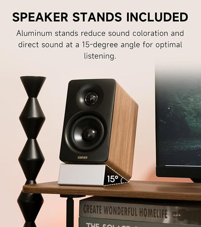 Edifier M60 Multimedia Speaker Bluetooth 5.3, 66W RMS, Hi-Res Audio & Hi-Res Wireless Audio, LDAC,3" Mid Bass & 1" Tweeter, USB-C & Aux Inputs, Compact Desktop Speaker – Classic Oak