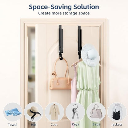 2 Pack Over The Door Hanger Foldable Heavy Duty Over The Door Hooks Hanger,Over The Door Drying Rack for Laundry, Rust-Resistant Over The Door Clothes Hanger, Over Door Hook for Hanging Clothes,Black