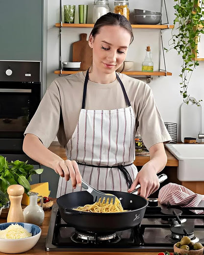 Spaghetti Spoon and Pasta Tong, Non-stick Silicone Spoon Server Fork With Teeth and Stainless Steel Handle, Food Clip for Noodles (Grey)