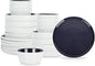 Stone Lain Elica 24-Piece Modern Dinnerware Set Stoneware, Plates and Bowl Sets for 8, Navy and White