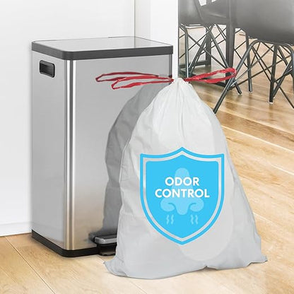 SIMPLI-MAGIC 13 Gallon Drawstring Trash Bags, 120 Pack – Tall Kitchen Garbage Bags, Custom Made with Premium Materials (White)