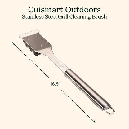 Cuisinart Stainless Steel 16.5" Long Handle Grill Cleaner Brush and Scraper for BBQ, Griddle, Grills, Cookout Tool, Grill Brush for Outdoor Grills BBQ Accessories