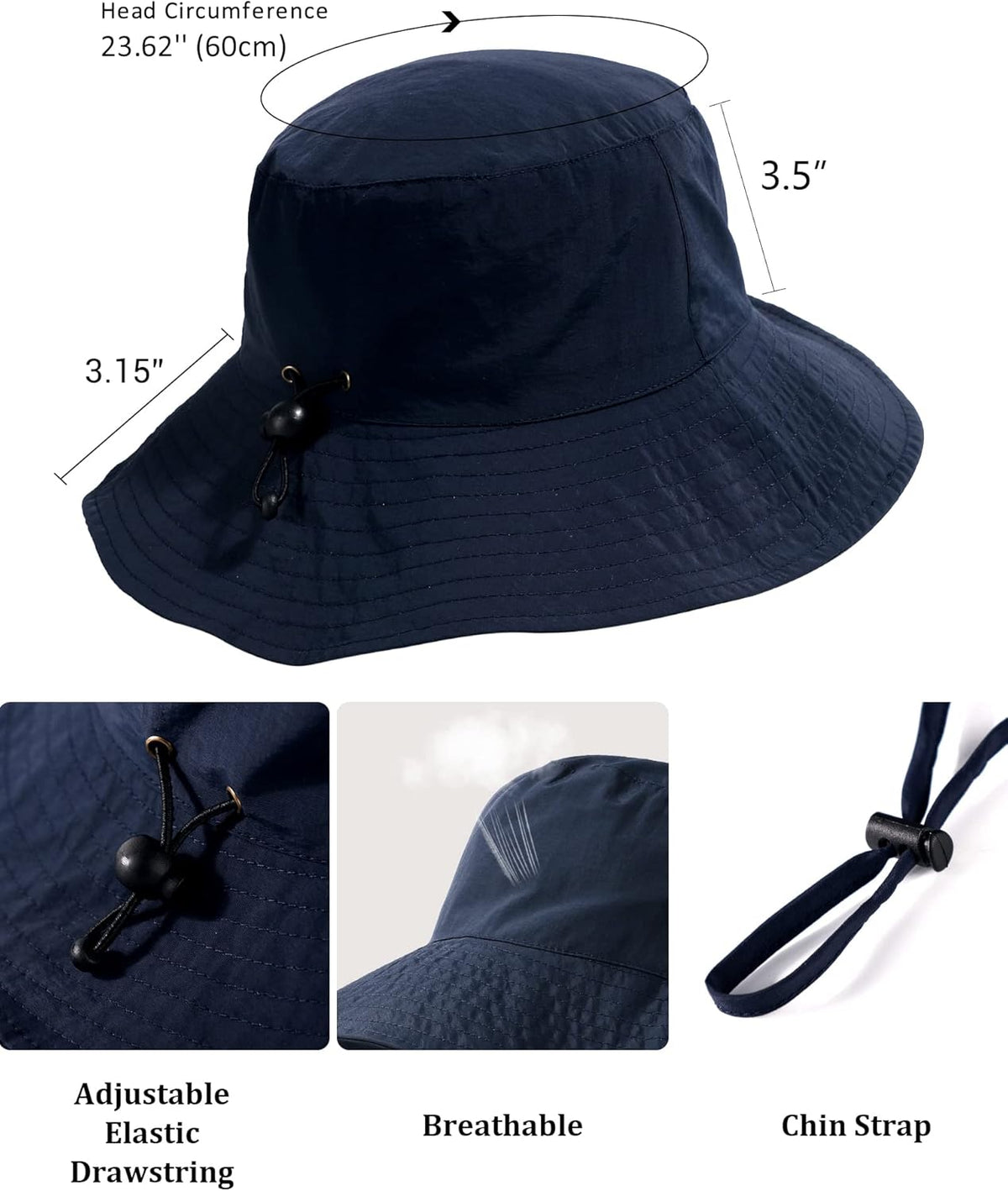 Water-Resistant Sun UPF 50+ Bucket Hat Protection Packable Brimmed Boonie for Women Men Summer Lightweight Hiking Outdoor Cap