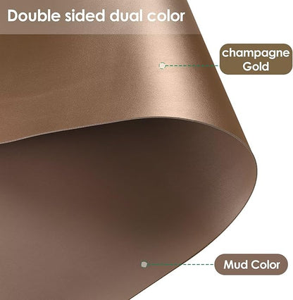 Leather Table Cover,1.8mm Thick,12x90 Inch Desk Cover,Dresser Cover Top,Dresser Protector Top,Dresser Cover,End Table Cover.(Mud Color+Champagne Gold,12x90)