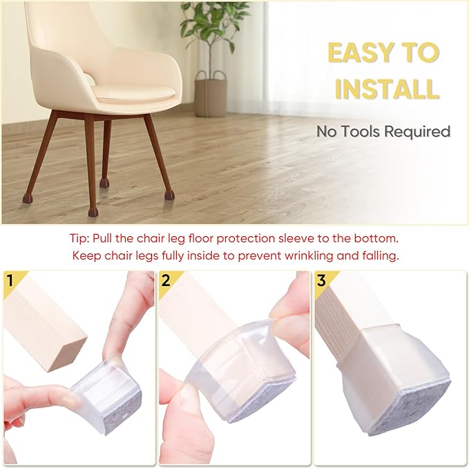 BALEINE 24 Pack Silicone Chair Leg Floor Protectors, Stool Leg Protectors Cap, Non-Slip Chair Leg Caps for Hardwood Floors (Clear & Large (Square), 24 Pack)