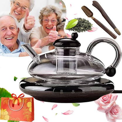 2026 Upgrade - 24 OZ Luxury Glass Teapot with Warmer,Automatic Electric Kettle with Tea Infuser,Teapot and Cup Set with Warmer,New Year Christmas Gift for Tea Lovers (Transparent set)