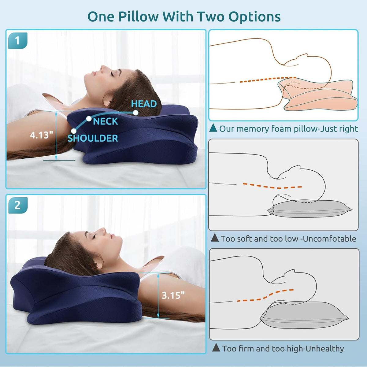 DONAMA Cervical Pillow for Neck and Shoulder,Contour Memory Foam Pillow,Ergonomic Neck Support Pillow for Side Back Stomach Sleepers with Pillowcase-Standard Size