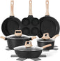 13 Pcs Pots and Pans Set, Nonstick Cookware Sets Black Granite Induction Cookware, Non-toxic Healthy Non stick Kitchen Cooking Set with Frying Pans Set, Saucepans (PFAS/PFOA/PFOS Free)