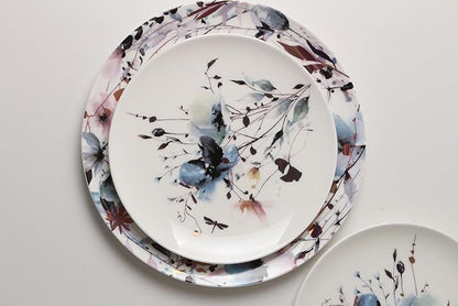 KOKEN Blue Dragonfly Ceramic Dinnerware Set - 4 Piece Plates and Bowls, Microwave Safe
