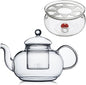 CnGlass 33.8oz Glass Teapot with Removable Infuser,Stovetop Safe Tea Kettle with Glass Tea Warmer 5.3 in/13.5cm Diameter