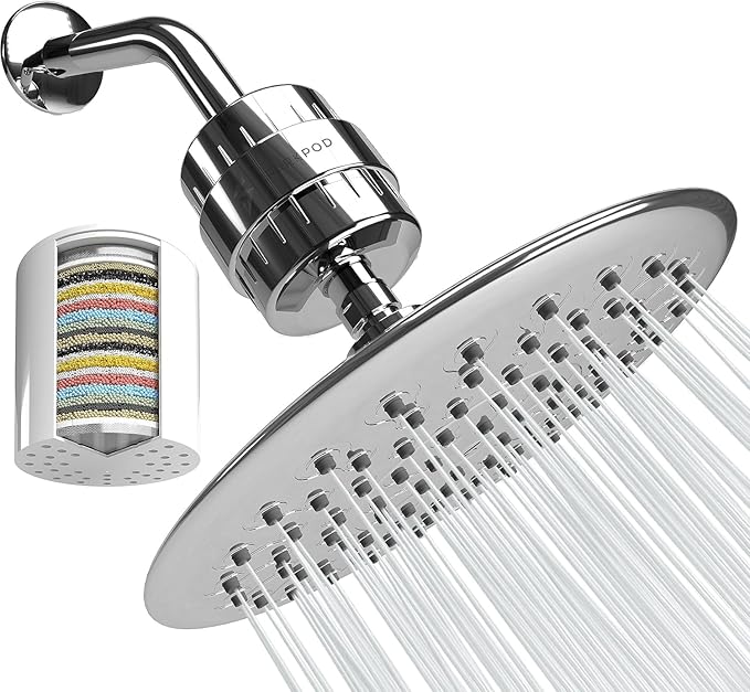 SparkPod Luxury Filtered Shower Head Set 23 Stage Shower Filter - Reduces Chlorine and Heavy Metals - High Pressure Showerhead Filter (9.5" Round, Luxury Polished Chrome)