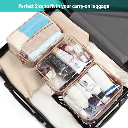 PACKISM Clear Makeup Bag - TSA Approved Toiletry Bag for Travel Size Toiletries, Travel Clear Toiletry Bag Quart Size Bag, Carry on Airport Airline Compliant Bag, Rose Pink(for age 12 or above)