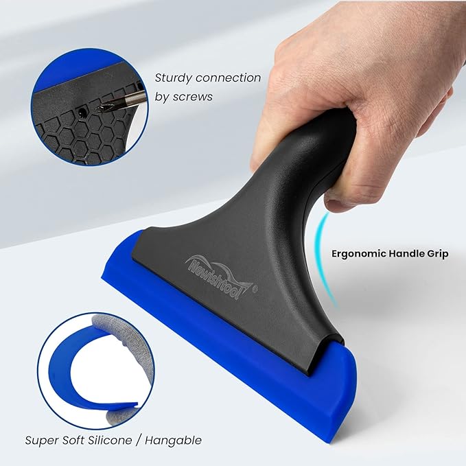 NEWISHTOOL Small Squeegee for Car Windows, Mirrors, Auto Glass, Super Flexible Silicone Squeegee Car Washing Windshield Squeegee, Silicone Squeegee for Shower Glass Door Cleaning Water Wiper, 2 Pack