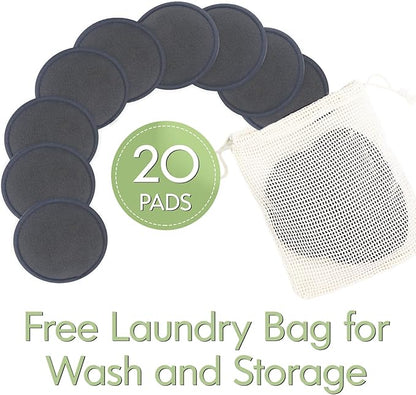 20 Pcs Reusable Makeup Remover Pads - Gray Bamboo Reusable Cotton Rounds with Laundry Bag