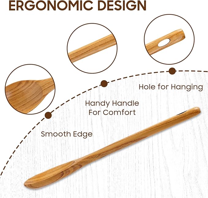 FJNATINH 3PCS Wooden Spoons, Long Handle Wooden Cooking Spoon Nonstick Kitchen Mixing Spoon Serving Spoon| 14-Inch, 12-Inch, 10-Inch | Kitchen Utensil Set Housewarming Gifts