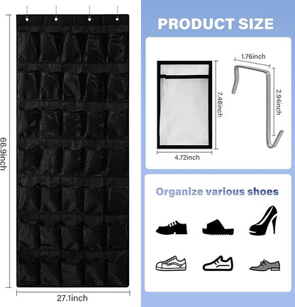 35Large Pockets Over The Door Shoe Organizer, Mesh Pockets Shoe Holder Rack, Capacity Shoe Hanging Storage，door shoe rack With 4 Metal Hook.