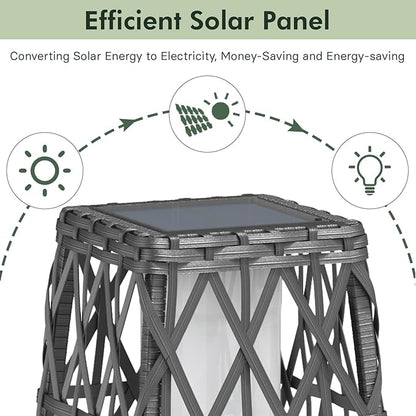 Grand patio 2-Piece Outdoor Solar-Powered Woven Wicker Lantern Floor Lamp Decoration for Deck Garden Lawn Porch - Medium Cindy, Silver Gray