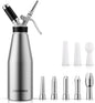 Professional Aluminum Whipped Cream Dispenser - 1000 mL/2 Pint,Leak-Free Whipped Cream Maker Canister with 8 Decorating Nozzles & Cleaning Brush - N2O Chargers (Not Included) (Silver, 1000ml)