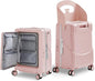 TABU 20" Ride-on Luggage with Seat，Front Opening Carry-On Hardshell Ride On Suitcase with Built-in Charging Port, 360° Lockable Spinner and TSA Lock, for Kids & Adults, Pink