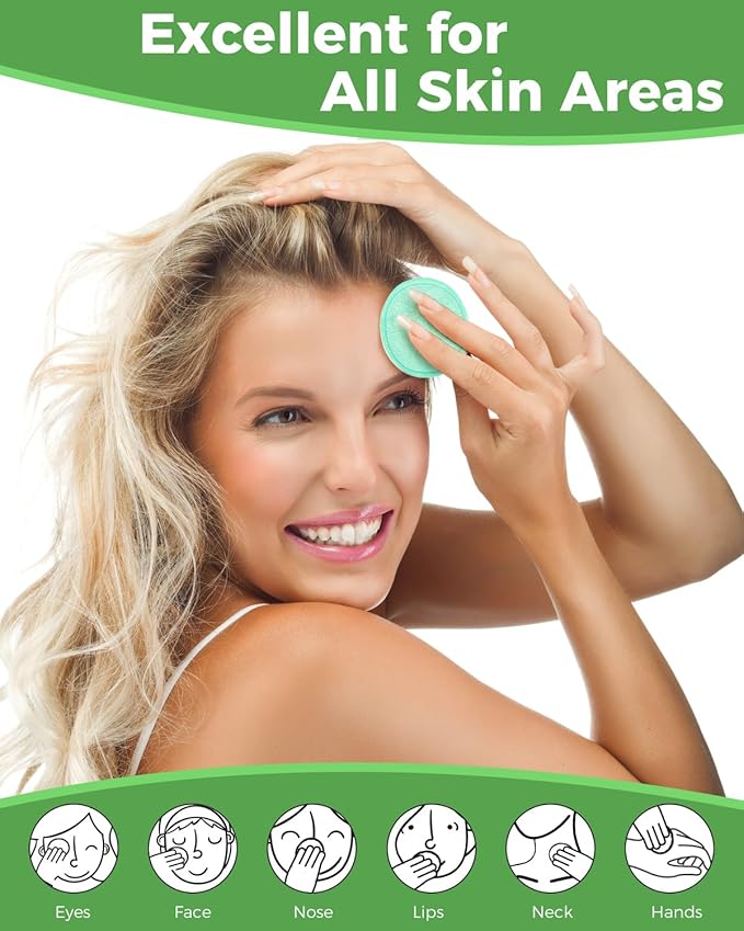 Reusable Makeup Remover Pads - 18 Packs Organic Reusable Cotton Rounds with Washable Laundry Bag for Toner Eco-Friendly Bamboo & Cotton Reusable Cotton Pads for Face All Skin Types (Blue-White-Green)