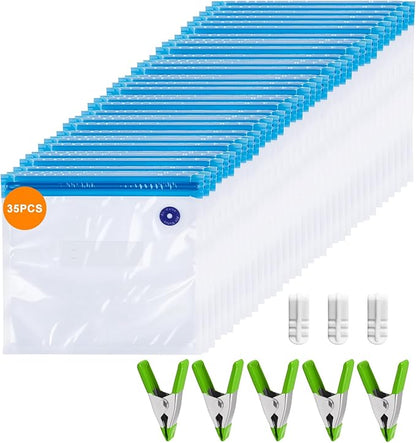 Reusable Sous Vide Bags 43Pcs BPA-Free, 4.3L Vacuum Sealer Bags for Cooking & Microwave, 35 Zipper Bags, 3 Seal Clips ＆ 5 Cooking Clips, Heat-Resistant & Leakproof (12x13.5in)