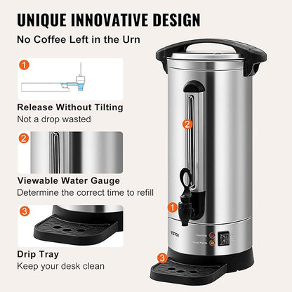 VEVOR Commercial Coffee Urn, 110Cups/16.5L Stainless Steel Large Coffee Dispenser, 1500W 110V Electric Coffee Maker Urn For Quick Brewing, Hot Water Urn for Easy Cleaning